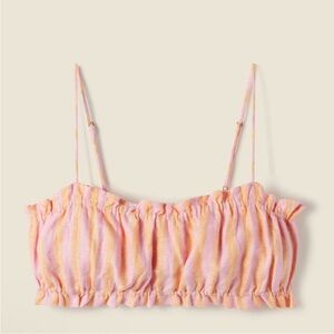 Birds of Paradise Trovata Brigette Creamsicle Stripe Pink Crop Bra Ruffle Top L
